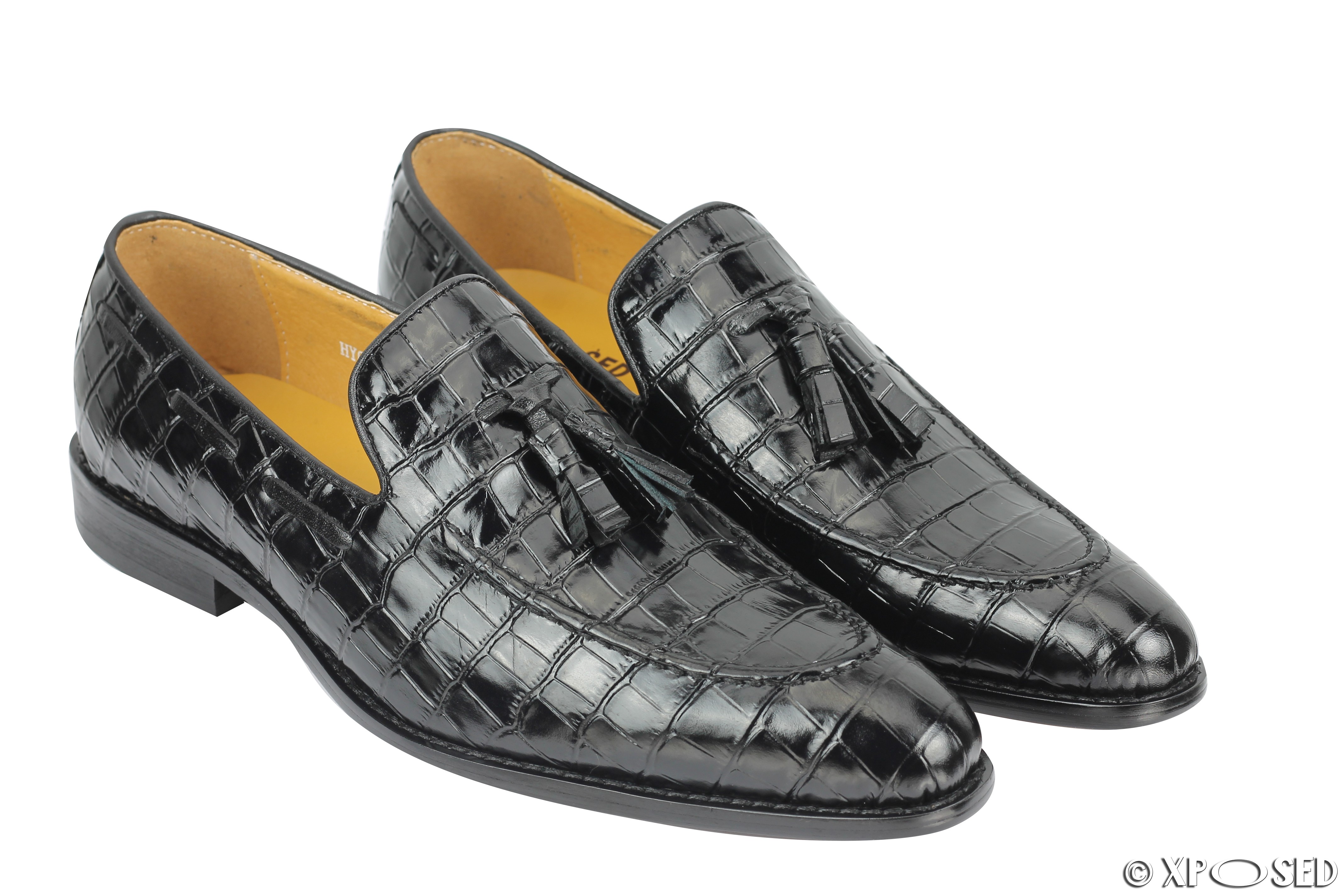 Mens Crocodile Print Shiny Real Leather Tassel Loafers Shoes Vintage 